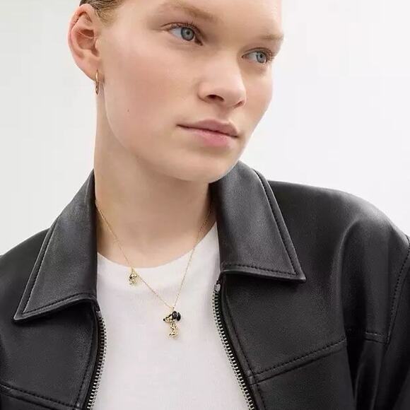 NWT Coach X Peanuts Snoopy And Woodstock Pendant Necklace CCA48 Gold /Black - Picture 8 of 8